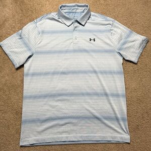 Under Armour The Playoff Polo Shirt Mens Large Baby Blue Stripes Golf